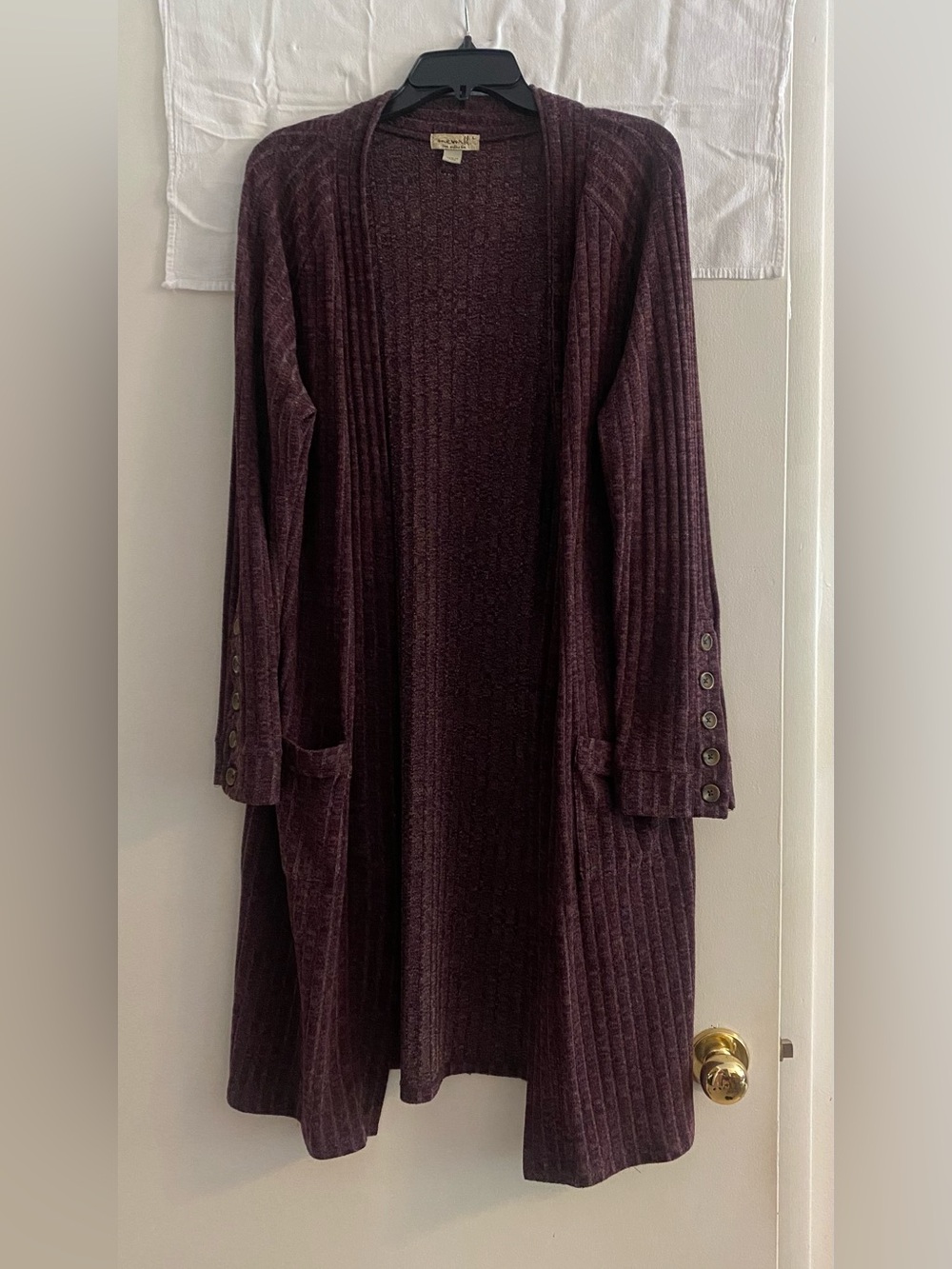 ONE WORLD Deep Plum Ribbed Open Cardigan large